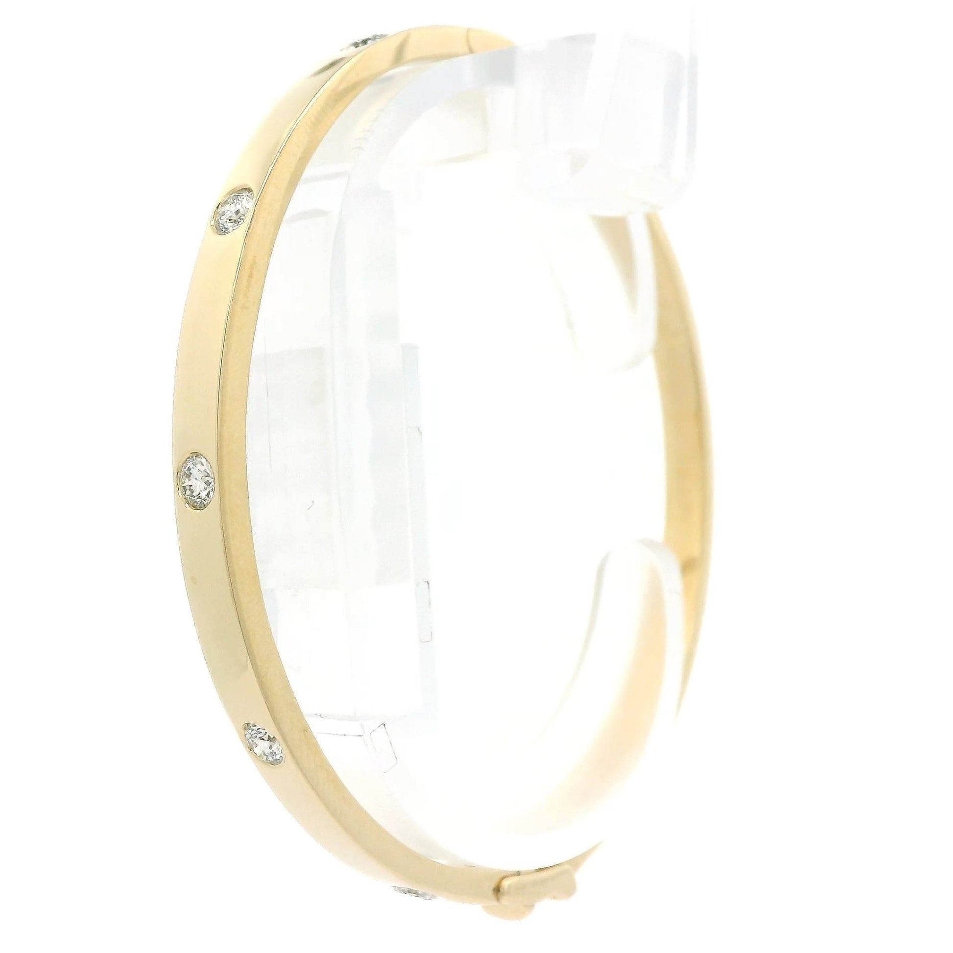 Yellow Gold Solid Bangle with 5 Round Cut Diamonds - Forever Rox Fine Jewelry