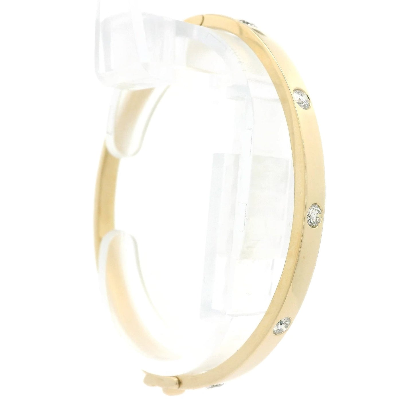 Yellow Gold Solid Bangle with 5 Round Cut Diamonds - Forever Rox Fine Jewelry