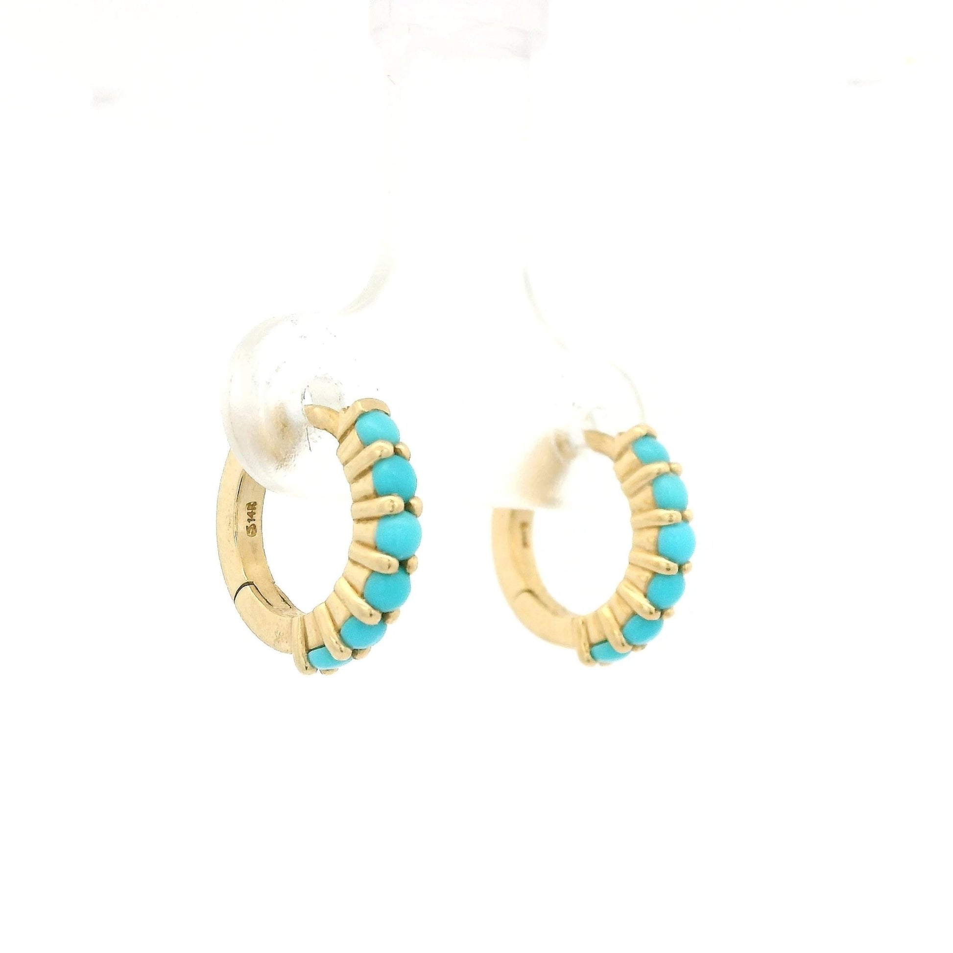 Yellow Gold Turquoise Huggie Hoops - Forever Rox