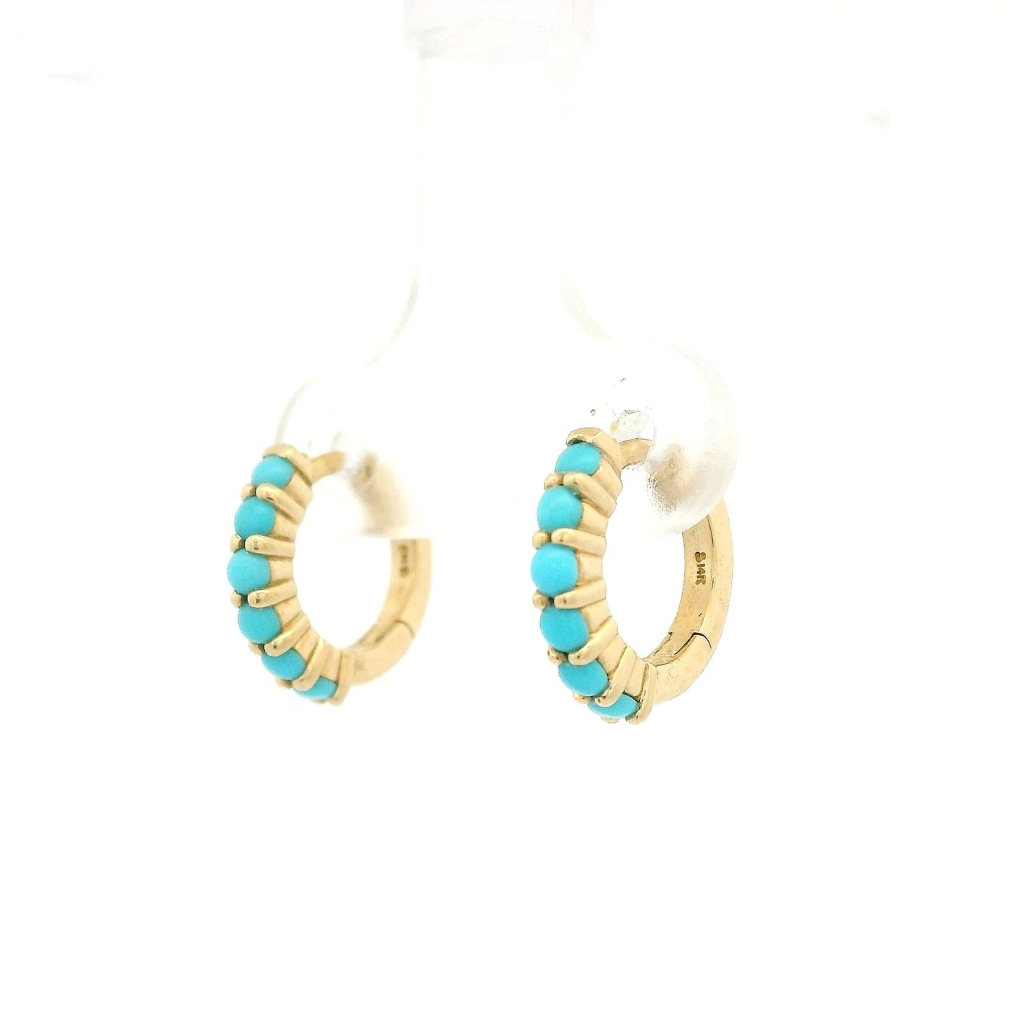 Yellow Gold Turquoise Huggie Hoops - Forever Rox