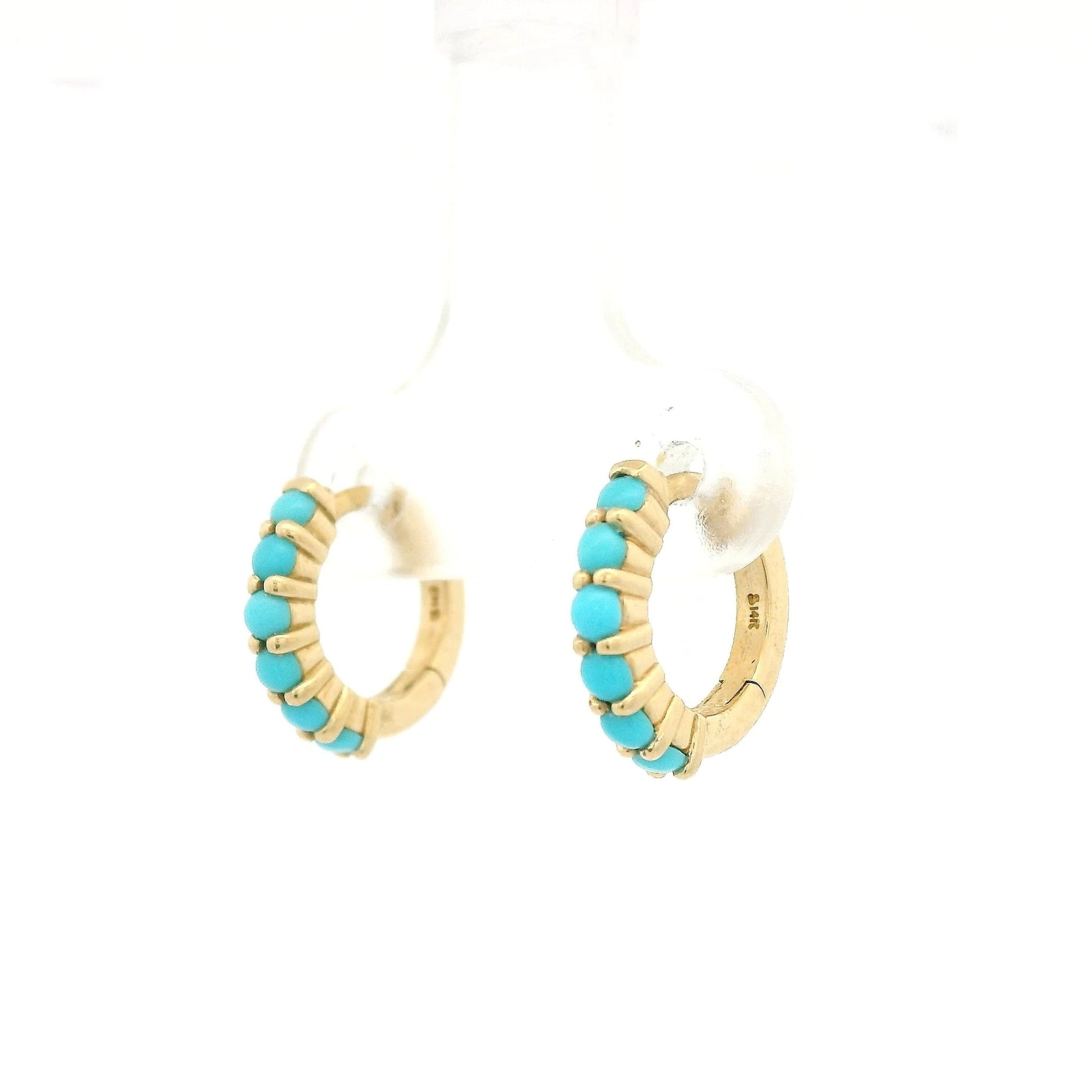 Yellow Gold Turquoise Huggie Hoops - Forever Rox