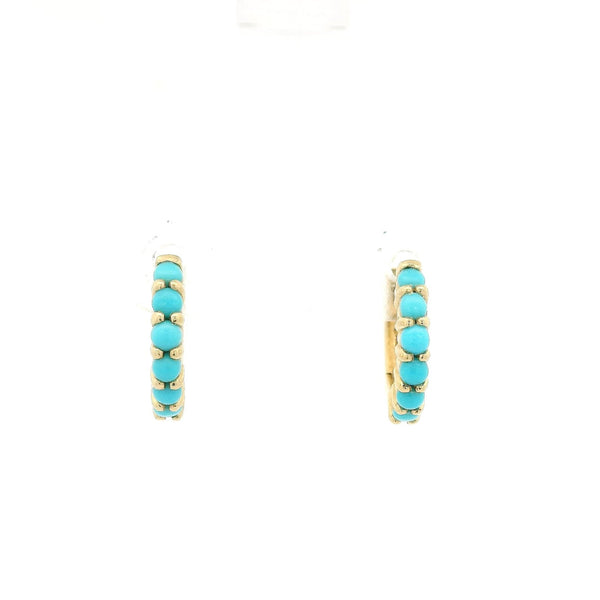 Yellow Gold Turquoise Huggie Hoops - Forever Rox